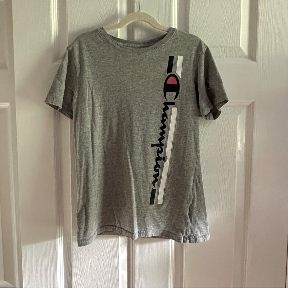 Champion Boys Vertical Logo Graphic Tee Gray Medium Cotton Blend